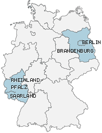 Deutschlandkarte mit Bundeslndern. Berlin, Brandenburg, Saarland und Rheinland-Pfalt sind hervorgehoben.
